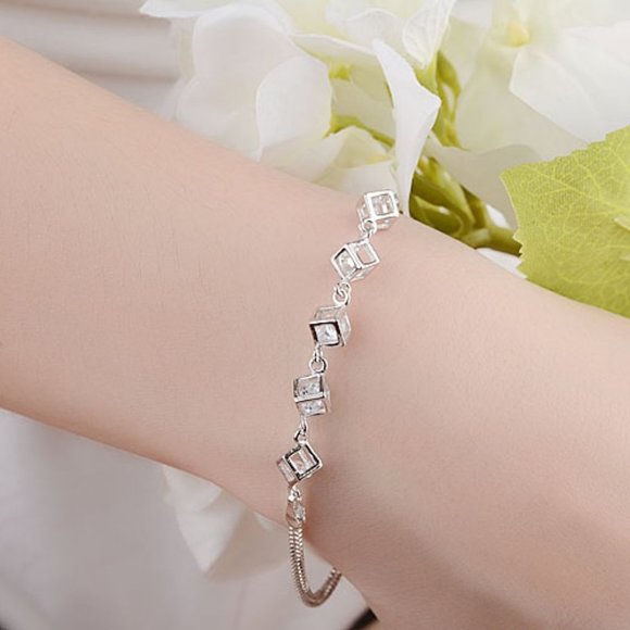 NEW [Set of 3] 925 Sterling Silver Diamond Cube D - Picture 3 of 12